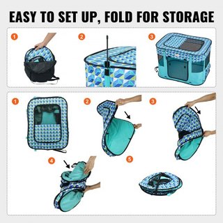 Parque para Mascotas Plegable, 32'' x 24'' x 22'' Parque Portátil para Perros, Jaula para Cachorros, Perros, Gatos, Tela Oxford 600D Impermeable, Con Cremallera Desmontable, para Uso en Interiores...