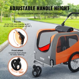 Remolque para Perros, Soporta hasta 30 kg, Carrito de Paseo para Mascotas 2 en 1, Transportador de Bicicleta, Estructura Plegable Fácil con Ruedas de Liberación Rápida, Acoplador Universal para Bi...