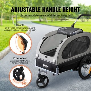 Remolque para Perros, Soporta hasta 88 lbs, Carrito de Paseo para Mascotas 2 en 1, Transportador de Bicicleta, Estructura Plegable Fácil con Ruedas de Liberación Rápida, Acoplador Universal para B...