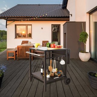 Carro de Comedor para Parrilla al Aire Libre con Doble Estante, Mesa de Preparación de Comida Móvil para BBQ, Mesa de Hierro Plegable Multifuncional, Carros Modulares Portátiles para Horno de Pizz...