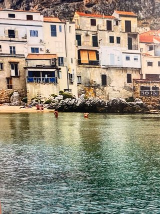 Cuadro paisaje italiano costa mar