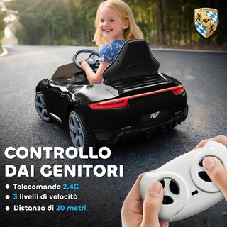 Coche Eléctrico para Niños Con Licencia Oficial RUF GT, Coche Eléctrico para Niños de 3-5 Años Con Control Remoto, Arranque Suave, Cinturón de Seguridad, Luces, Música y USB, Negro