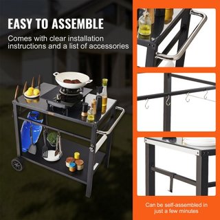 Carrito de Comedor para Parrilla al Aire Libre con Doble Estante, Mesa de Preparación de Comida Móvil para BBQ, Mesa de Hierro Multifuncional, Carritos Modulares Portátiles para Horno de Pizza, Me...