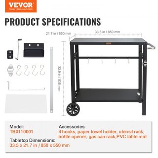 Carrito de Comedor para Parrilla al Aire Libre con Doble Estante, Mesa de Preparación de Comida Móvil para BBQ, Mesa de Hierro Multifuncional, Carritos Modulares Portátiles para Horno de Pizza, Me...