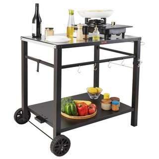 Carrito de Comedor para Parrilla al Aire Libre con Doble Estante, Mesa de Preparación de Comida Móvil para BBQ, Mesa de Hierro Multifuncional, Carritos Modulares Portátiles para Horno de Pizza, Me...