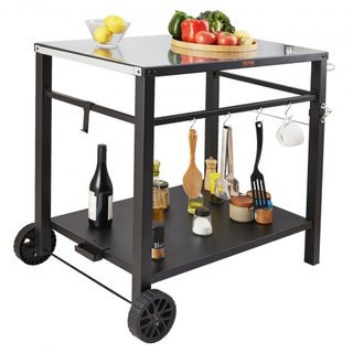 Carrito de Comedor para Parrilla al Aire Libre con Doble Estante, Mesa de Preparación de Comida Móvil para BBQ, Mesa de Hierro Multifuncional, Carritos Modulares Portátiles para Horno de Pizza, Me...