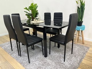 MESA CRISTAL TEMPLADO EXTENSIBLE + 6 SILLAS