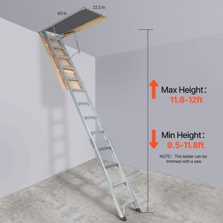 Escalera de Ático Plegable, Capacidad de 158.8 kg, 57.15 cm x 160 cm, Extensión de Aluminio Multiusos, Ligera y Portátil, Se Ajusta a Alturas de Techo de 2.9m-3.7m, Acceso Conveniente a su Ático E...