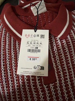Polo de punto Pull&Bear rayas granate y blancas XL