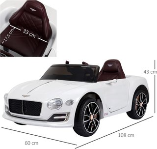 Coche Eléctrico para Niños Bentley GT 6V, Con Doble Motor, Coche Eléctrico para Niños Con Control Remoto, Claxon, Sonidos, Faros Y 2 Puertas Abatibles, 2.5-5 Km/H, para 3-5 Años, Blanco