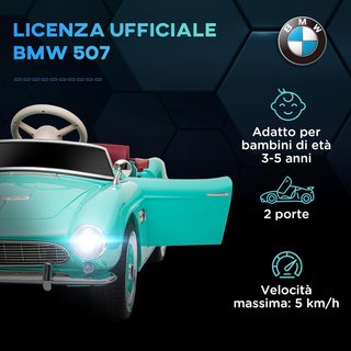 Coche para Niños de Doble Puerta Con Licencia BMW 507, Coche Eléctrico para Niños en PP y Acero Con Claxon, Música y Control Remoto, Verde