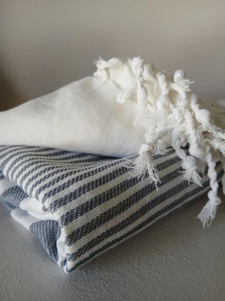 Toalla Hamam Algodón 90x170 Rayas azul/Blanco
