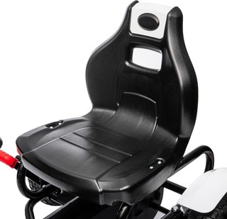 Go Kart para Niños de 5-12 Años a Pedales de Plástico y Metal con Asiento Ajustable, Freno de Mano y Marcha Atrás, 121X58X61 Cm, Blanco y Negro