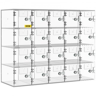 Taquilla para Teléfonos Móviles, 20 Compartimentos de Material Acrílico con Cerraduras y Llaves, Armario Montado en la Pared para Oficina, Aula, Gimnasio, Caja, Transparente