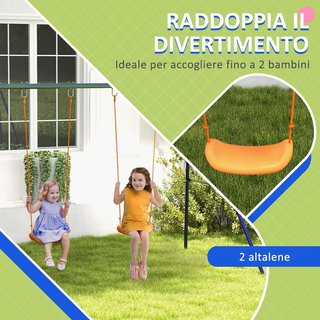 Columpio para Niños de 3-8 Años con 2 Asientos y 4 Estacas, Columpio Doble de Jardín de Metal y PP, 269X160X180 Cm, Multicolor