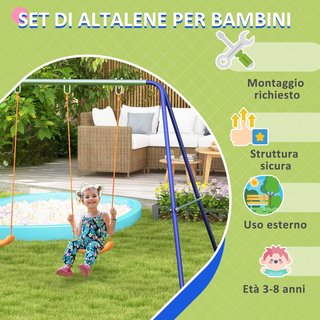 Columpio para Niños de 3-8 Años con 2 Asientos y 4 Estacas, Columpio Doble de Jardín de Metal y PP, 269X160X180 Cm, Multicolor