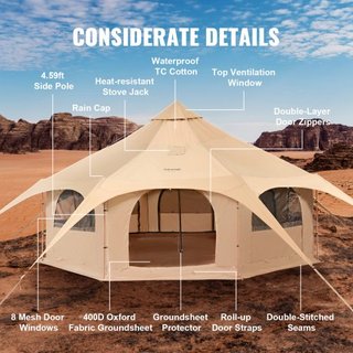 Carpa de Lona, 4 Estaciones 5 m/16.4 ft Carpa en Forma de Campana, Carpa de Lona para Acampar con Salida para Estufa, Carpa Yurt Transpirable para hasta 8 Personas, Acampada Familiar, Caza, Fiesta...