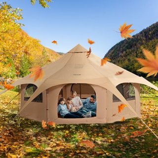 Carpa de Lona, 4 Estaciones 5 m/16.4 ft Carpa en Forma de Campana, Carpa de Lona para Acampar con Salida para Estufa, Carpa Yurt Transpirable para hasta 8 Personas, Acampada Familiar, Caza, Fiesta...