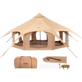 Carpa de Lona, 4 Estaciones 5 m/16.4 ft Carpa en Forma de Campana, Carpa de Lona para Acampar con Salida para Estufa, Carpa Yurt Transpirable para hasta 8 Personas, Acampada Familiar, Caza, Fiesta...