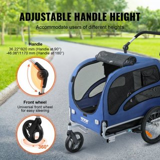 Remolque para Perros, Soporta hasta 100 lbs, Carrito de Paseo 2 en 1 para Mascotas, Transportador de Bicicleta, Estructura Plegable Fácil con Ruedas de Liberación Rápida, Acoplador Universal para ...
