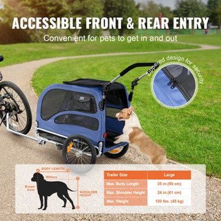 Remolque para Perros, Soporta hasta 100 lbs, Carrito de Paseo 2 en 1 para Mascotas, Transportador de Bicicleta, Estructura Plegable Fácil con Ruedas de Liberación Rápida, Acoplador Universal para ...