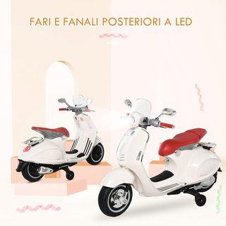 Vespa Juguete Con 2 Ruedas, Luces Y Sonidos, Moto Eléctrica para Niños 3+ Años en PP Y Acero, 108X49X75 Cm, Blanca