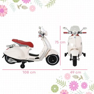 Vespa Juguete Con 2 Ruedas, Luces Y Sonidos, Moto Eléctrica para Niños 3+ Años en PP Y Acero, 108X49X75 Cm, Blanca