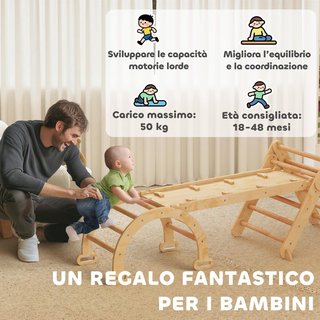 Estructura de Escalada para Niños 7 en 1, Escalera Triangular Plegable, Arco Montessori con Tobogán de Madera, Gimnasio Montessori para Niños de 1.5 a 4 Años, Parque Infantil para Interiores