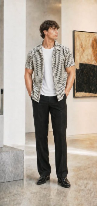 Camisa de punto abierto en color blanco y negra