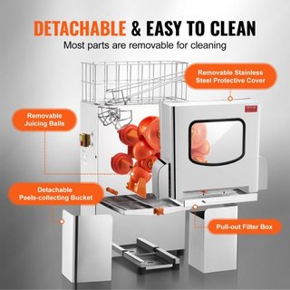 Máquina Exprimidora de Naranjas Comercial, Extractor de Jugo Automático de 120W, Exprimidor de Naranjas de Acero Inoxidable 20 Naranjas/Minuto, con Caja de Filtro Extraíble, Tapa de Acero Inoxidab...
