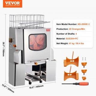 Máquina Exprimidora de Naranjas Comercial, Extractor de Jugo Automático de 120W, Exprimidor de Naranjas de Acero Inoxidable 20 Naranjas/Minuto, con Caja de Filtro Extraíble, Tapa de Acero Inoxidab...