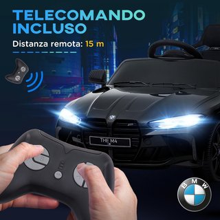 Coche Eléctrico para Niños de 3-5 Años 12V con Licencia BMW M4, 3-5Km/H Coche Eléctrico para Niños Con 2 Motores, Suspensión, Control Remoto 2.4G, Claxon y Faros, en PP y Metal, Negro