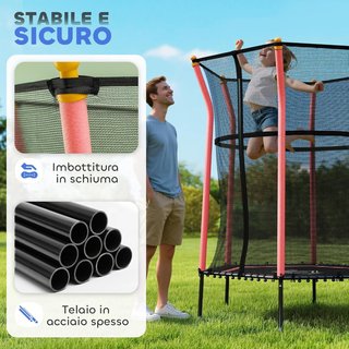 Trampolino Elastico per Bambini 3-10 Anni con Ingresso con Cerniera e Pali Imbottiti, Tappetino Elastico in Acciaio, PP ed EPE, Ø163.5X163.5/190 Cm