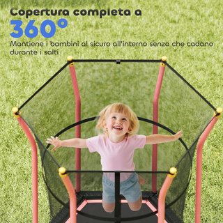 Trampolino Elastico per Bambini 3-10 Anni con Ingresso con Cerniera e Pali Imbottiti, Tappetino Elastico in Acciaio, PP ed EPE, Ø163.5X163.5/190 Cm