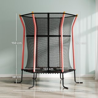 Trampolino Elastico per Bambini 3-10 Anni con Ingresso con Cerniera e Pali Imbottiti, Tappetino Elastico in Acciaio, PP ed EPE, Ø163.5X163.5/190 Cm