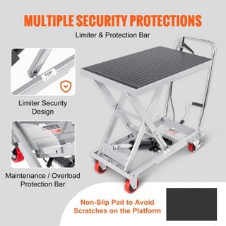 Carro de Mesa Elevadora Hidráulica, Capacidad de 500 lbs, Altura de Elevación de 28.5", Mesa Elevadora Manual de Tijera Simple con 4 Ruedas y Almohadilla Antideslizante, Carro de Tijera Hidráulico...
