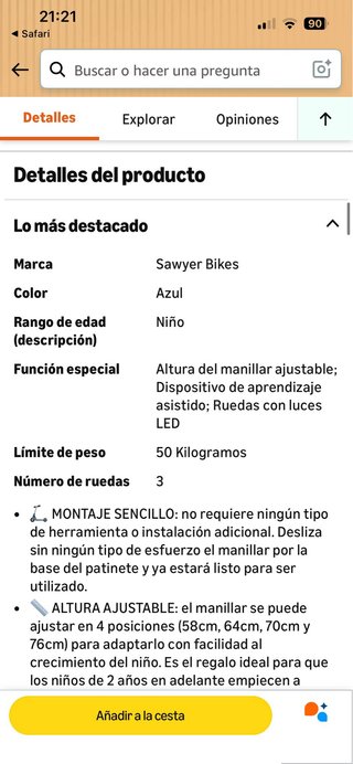 Patinete Sawyer Bikes 3 Ruedas Azul