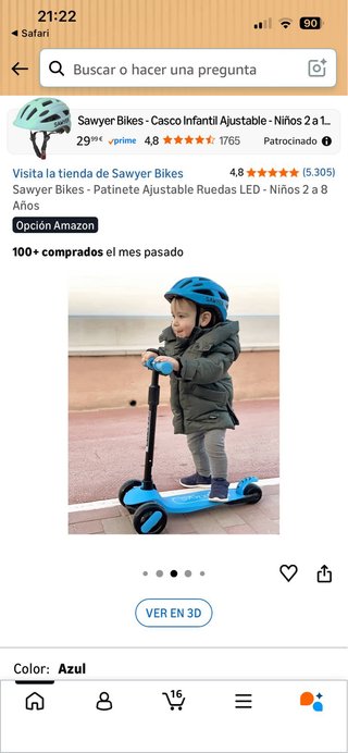 Patinete Sawyer Bikes 3 Ruedas Azul