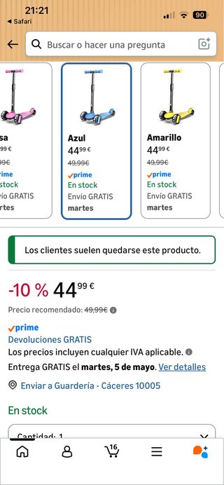 Patinete Sawyer Bikes 3 Ruedas Azul