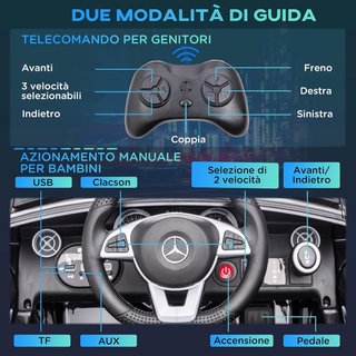 Coche Eléctrico para Niños de 3-6 Años 12V Licencia Mercedes SLC 300, 3-5Km/H Coche Eléctrico para Niños Con 2 Motores, Suspensiones, Control Remoto, Música, Claxon y Faros, en PP y Metal, Negro