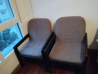 Sofá 3 plazas y 2 butacas tela marrón/gris