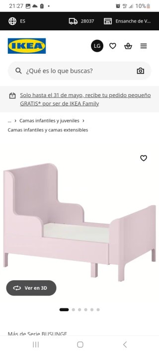 Cama extensible rosa IKEA con colchón