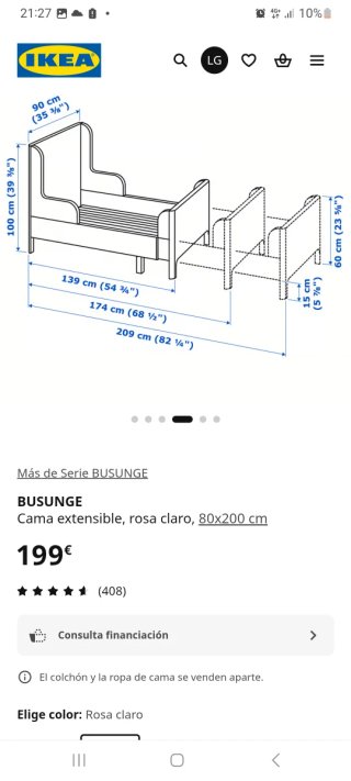 Cama extensible rosa IKEA con colchón