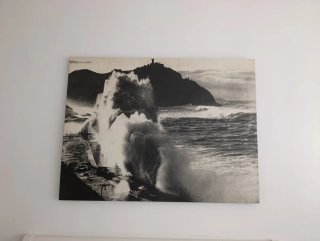 Cuadro de paisaje marino en blanco y negro