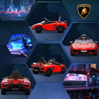 Coche Eléctrico para Niños de 12V 2 Motores Con Licencia Lamborghini, Coche Eléctrico para Niños Con Suspensiones, Control Remoto 2.4G, Faros, Claxon Y Música, 3-5Km/H, Rojo