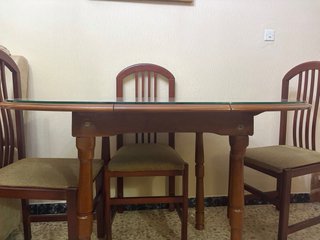 Mesa madera maciza con cristal 90 X 1,20