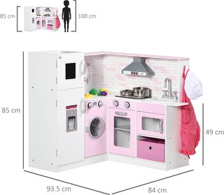 Cocina Juguete para Niños de 3 a 6 Años con Luces y Utensilios de Cocina Realistas, en MDF y PP, 84X93.5X85 Cm, Blanca y Rosa