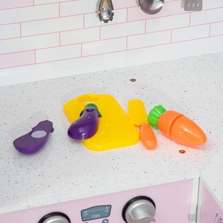 Cocina Juguete para Niños de 3 a 6 Años con Luces y Utensilios de Cocina Realistas, en MDF y PP, 84X93.5X85 Cm, Blanca y Rosa