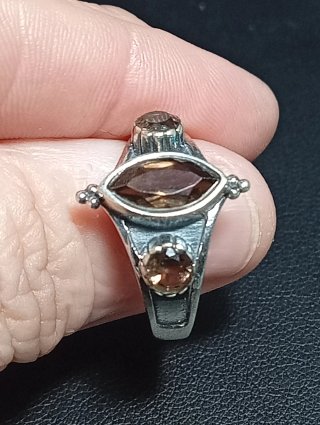 Anillo Plata Ley cuarzo ahumado