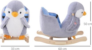 Caballito de Madera en Forma de Pingüino de Peluche con 32 Melodías y Cinturón de Seguridad, Balancín para Niños a Partir de 18 Meses